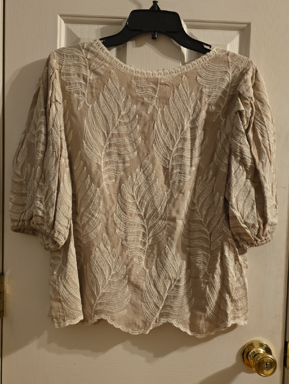 Solitaire Tan Embroidered Puff-Sleeve Blouse - Picture 2 of 10